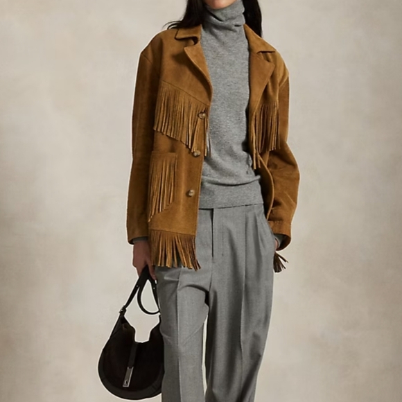 Brown Soft Suede Leather Fringe Jacket - Picture 1 of 16